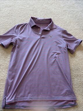 Vineyard Vines Men’s Purple Polo with Pink Stripes